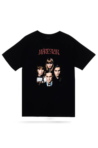 fame-stoned  Maneskin Baskılı Unisex Siyah %100 Pamuk T-shirt