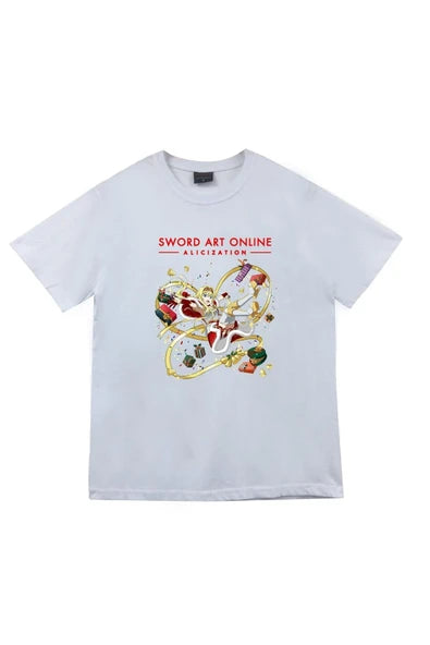 fame-stoned  Sword Art Online Anime Baskılı Unisex %100 Pamuk Beyaz T-shirt
