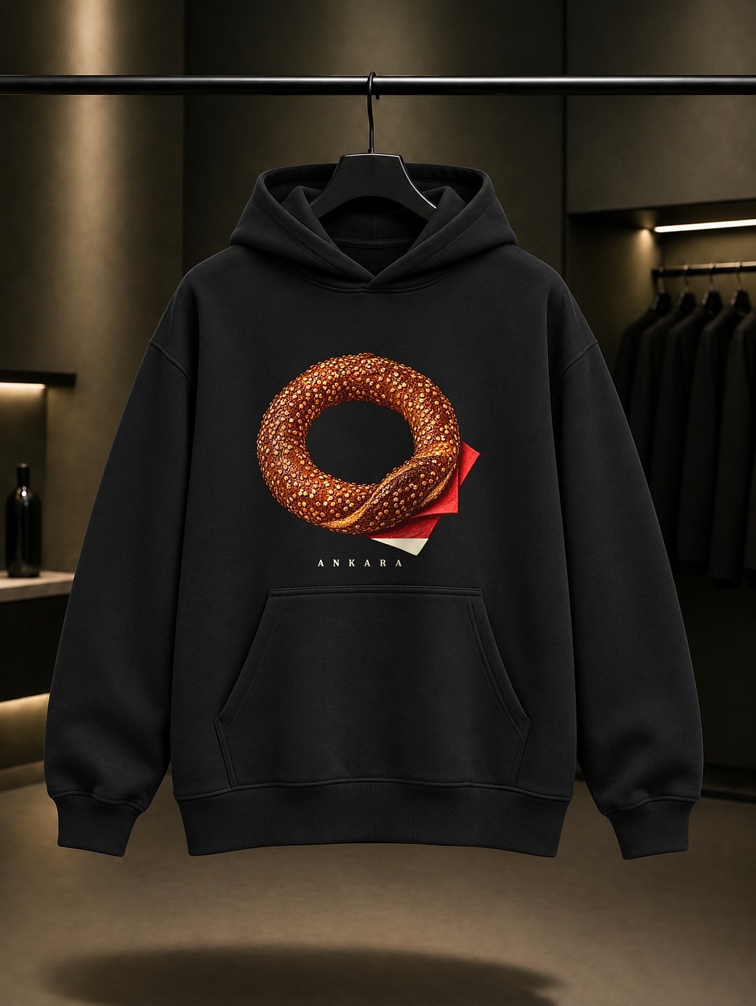 Ankara Simidi Kapüşonlu Sweatshirt – Siyah