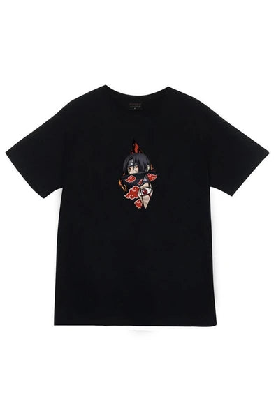 fame-stoned  Itachi Uchika Anime Baskılı Unisex %100 Pamuk Siyah T-shirt