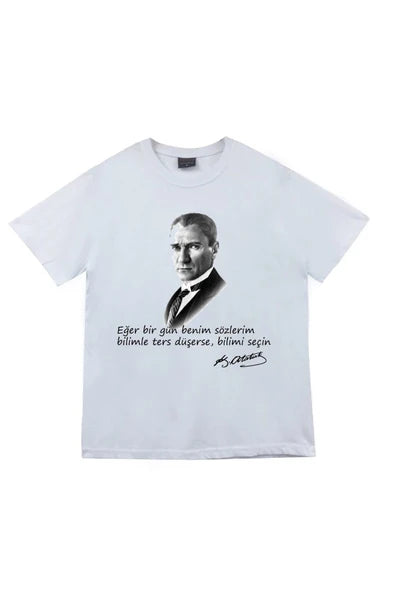 fame-stoned  Unisex Beyaz Gazi Mustafa Kemal Atatürk Baskılı T-shirt