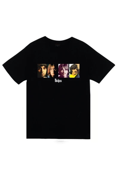 fame-stoned The Beatles Baskılı Unisex %100 Pamuk Siyah T-shirt