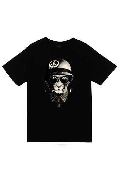 fame-stoned  Unisex Siyah Aslan Baskılı T-shirt