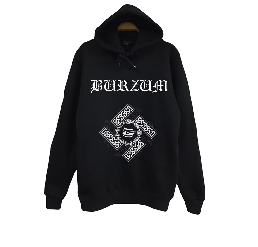 Burzum baskılı siyah kapüşonlu sweatshirt