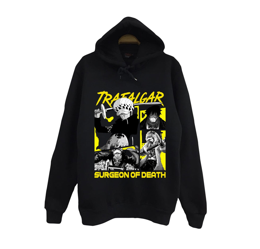 One Piece - Trafalgar Law baskılı siyah kapüşonlu sweatshirt