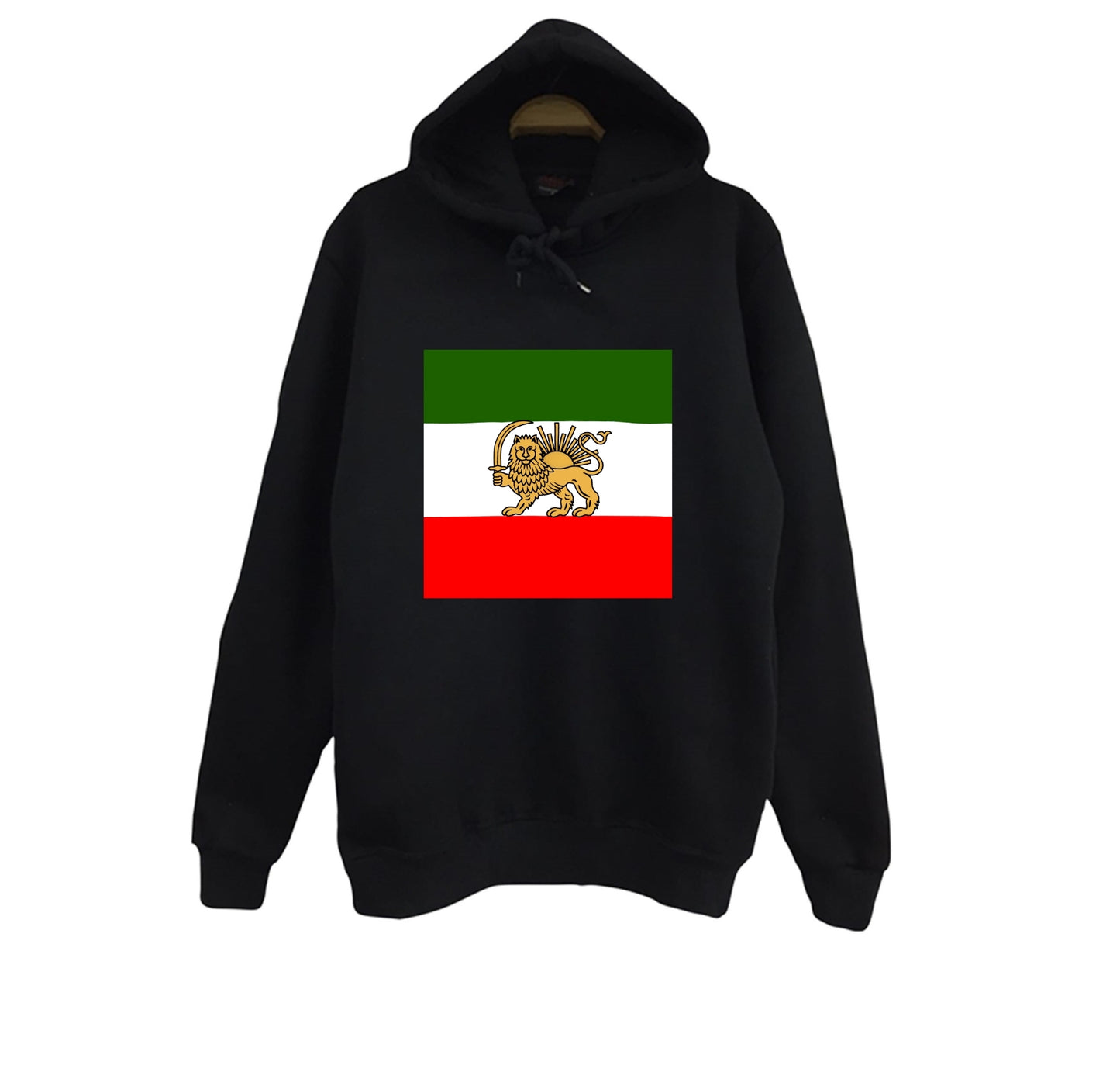 İran Tarih Devrim Direniş Şehzade Bayrağı Pers Baskılı Unisex %100 Pamuk Siyah Kapüşonlu Sweatshirt