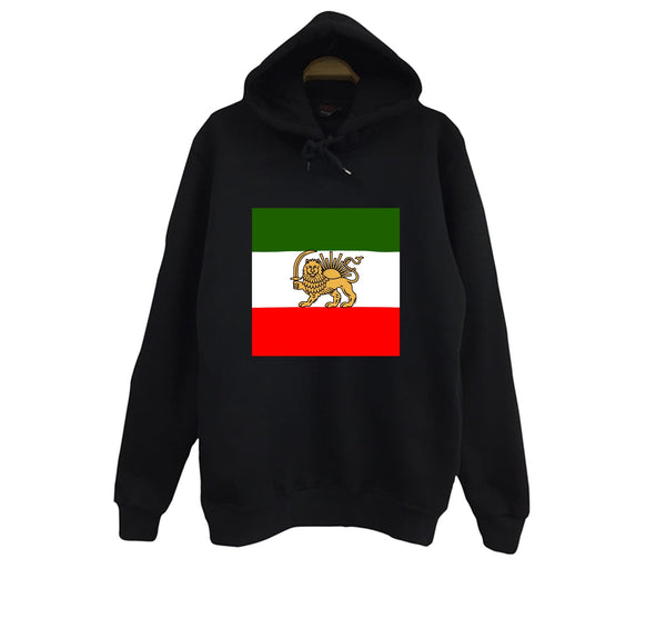İran Tarih Devrim Direniş Şehzade Bayrağı Pers baskılı siyah kapüşonlu sweatshirt