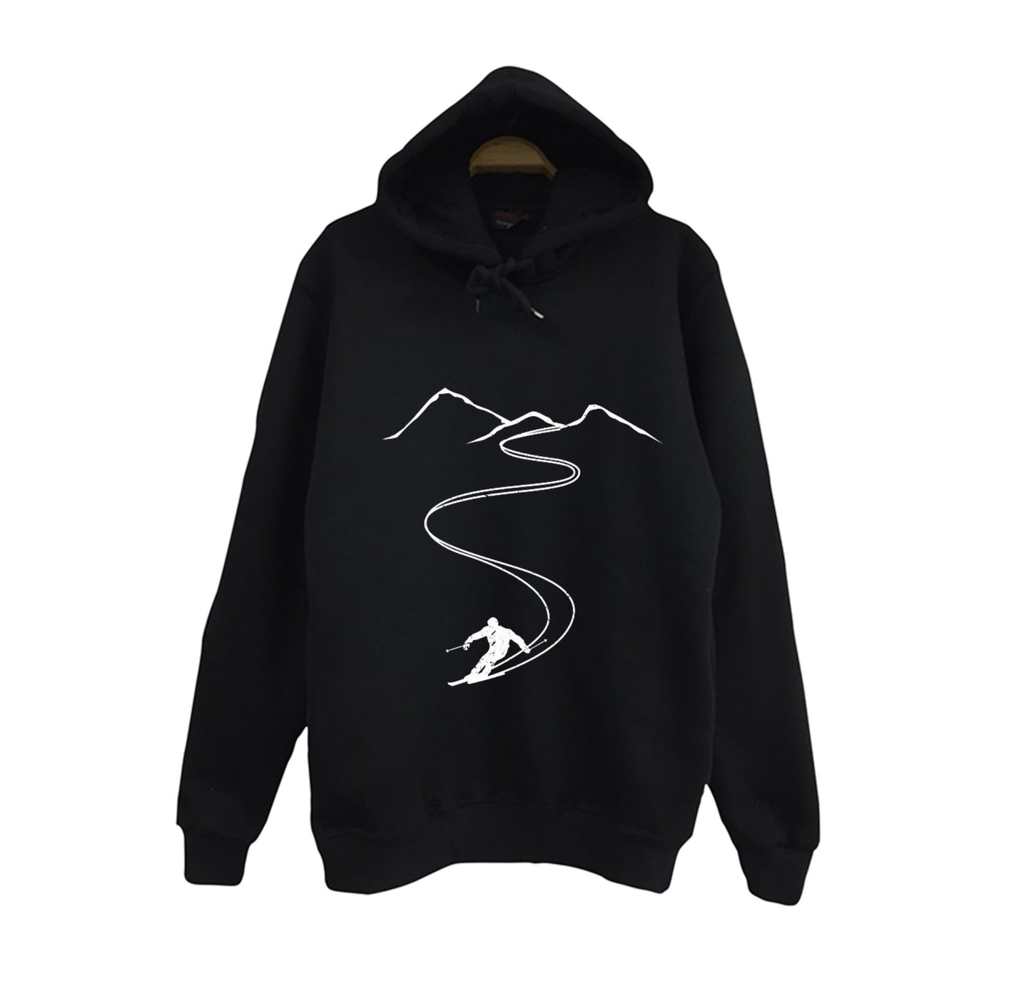 Kayak - Dağ Baskılı Unisex %100 Pamuk Siyah Kapüşonlu Sweatshirt