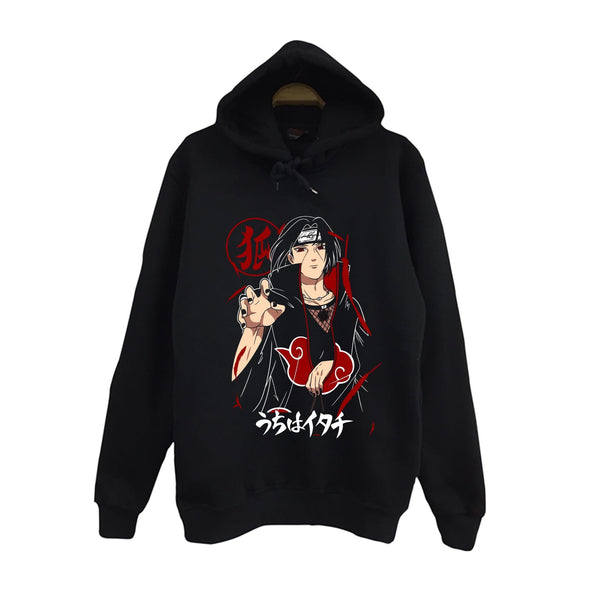 Naruto - Itachi Uchiha ve genç baskılı siyah kapüşonlu sweatshirt