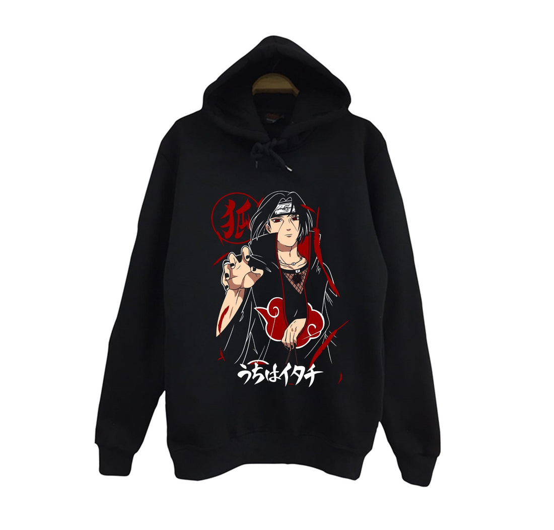 Naruto - Itachi Uchiha ve genç baskılı siyah kapüşonlu sweatshirt