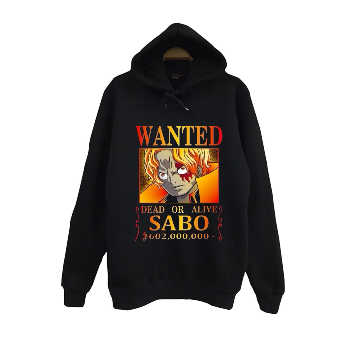 One Piece - Sabo - Anime Baskılı Unisex %100 Pamuk Siyah Kapüşonlu Sweatshirt