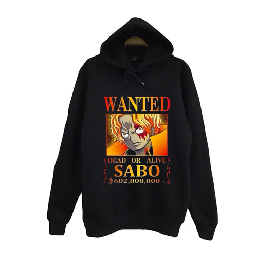 One Piece - Sabo - Anime Baskılı Unisex %100 Pamuk Siyah Kapüşonlu Sweatshirt