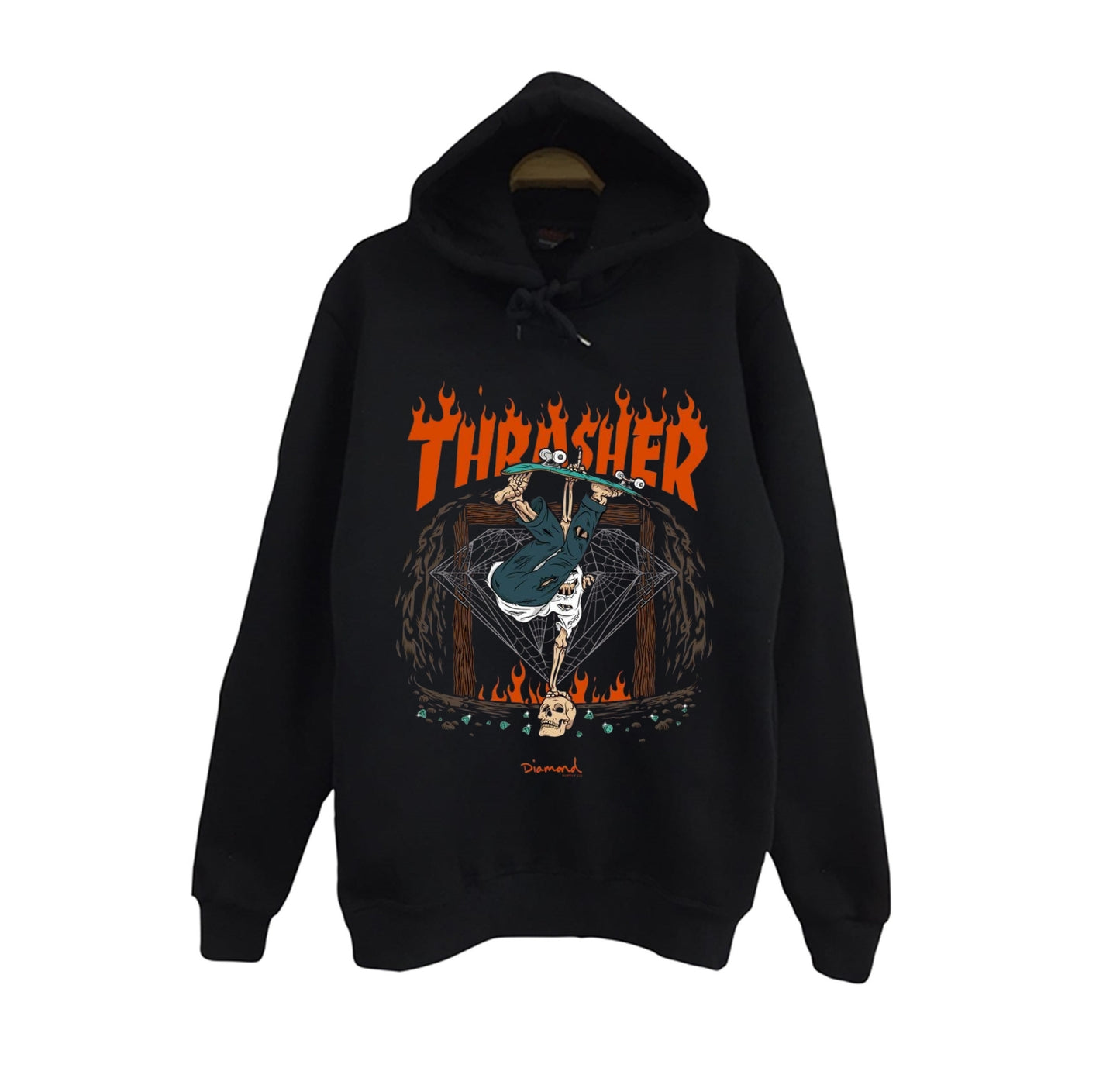 Thrasher - Kaykay Baskılı Unisex %100 Pamuk Siyah Kapüşonlu Sweatshirt