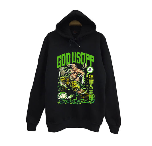 One Piece - Usopp - Anime Baskılı Unisex %100 Pamuk Siyah Kapüşonlu Sweatshirt