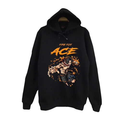 One Piece - Portgas D. Ace - Anime Baskılı Unisex %100 Pamuk Siyah Kapüşonlu Sweatshirt