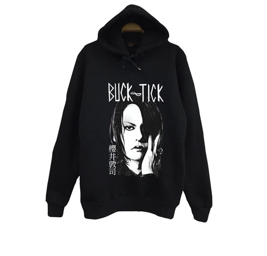 Buck Tick - Müzik Grubu - Atsushi Sakurai Baskılı Unisex %100 Pamuk Siyah Kapüşonlu Sweatshirt