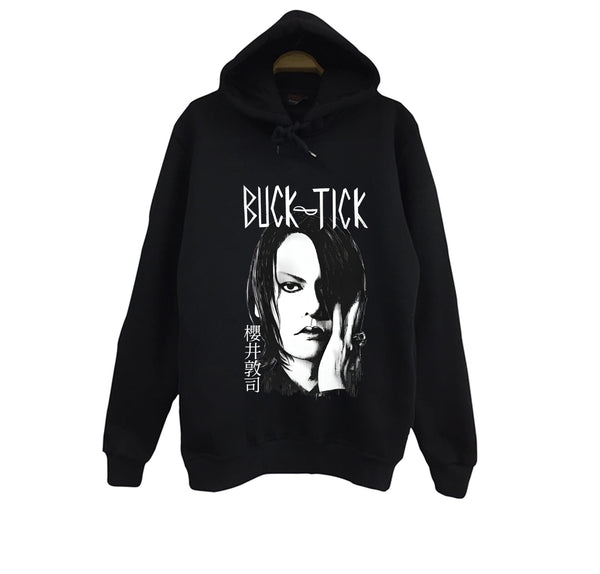 Buck Tick - Müzik Grubu - Atsushi Sakurai baskılı siyah kapüşonlu sweatshirt