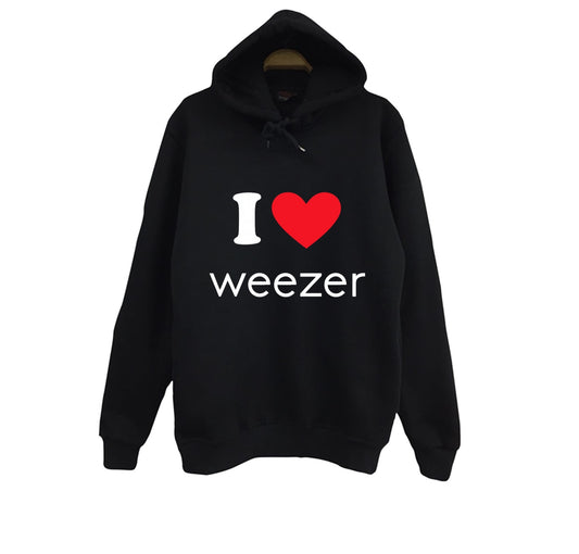 I WEEZER Müzik Grubu Baskılı Unisex %100 Pamuk Siyah Kapüşonlu Sweatshirt