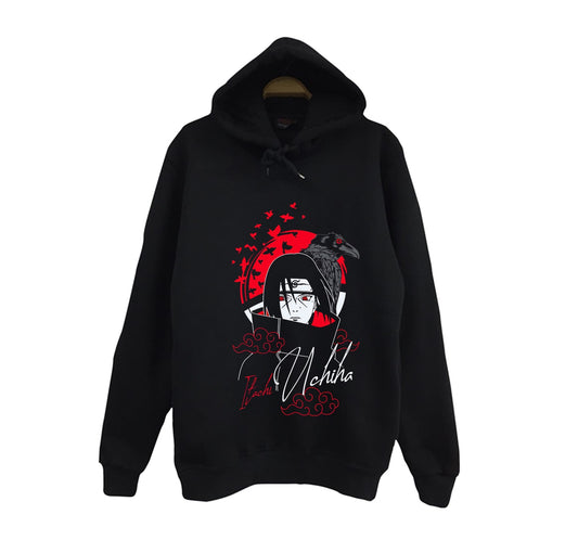 Naruto - Itachi Uchiha - Anime Baskılı Unisex %100 Pamuk Siyah Kapüşonlu Sweatshirt