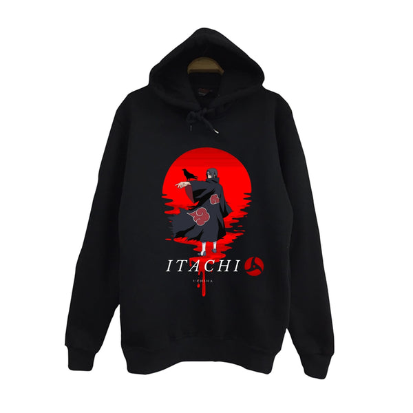 Naruto - Itachi Uchiha kırmızı baskılı siyah kapüşonlu sweatshirt