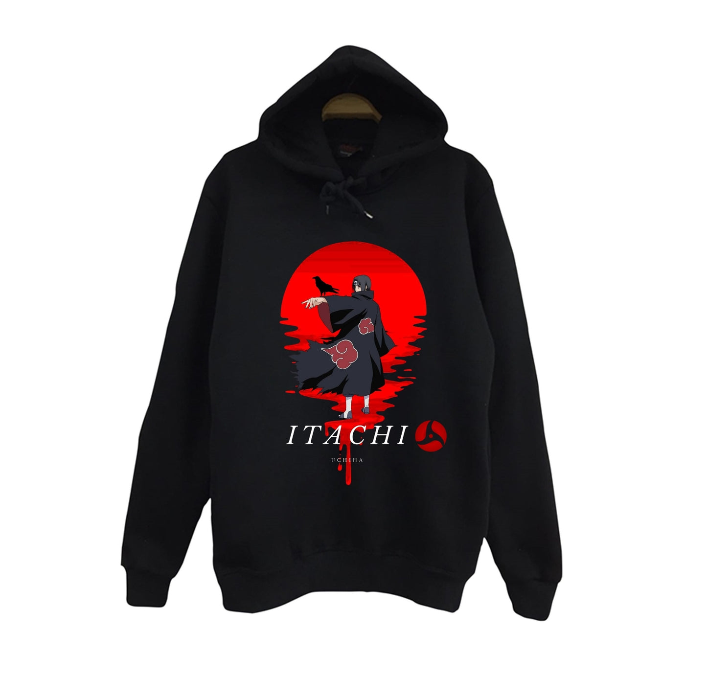 Naruto - Itachi Uchiha - Anime Baskılı Unisex %100 Pamuk Siyah Kapüşonlu Sweatshirt