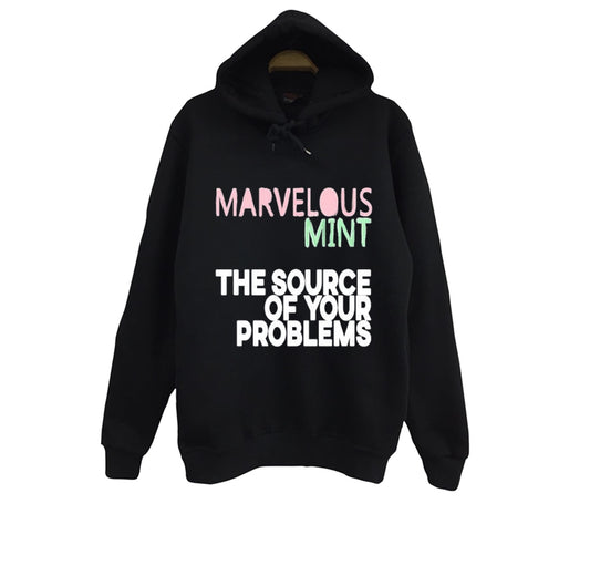 Marvelous Mint - The Source of Your Problems Baskılı Unisex %100 Pamuk Siyah Kapüşonlu Sweatshirt