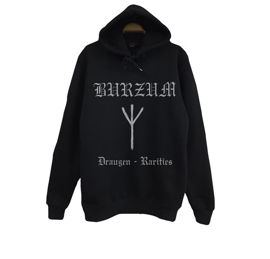 Burzum Müzik Grubu - Draugen - Rarities Baskılı Unisex %100 Pamuk Siyah Kapüşonlu Sweatshirt