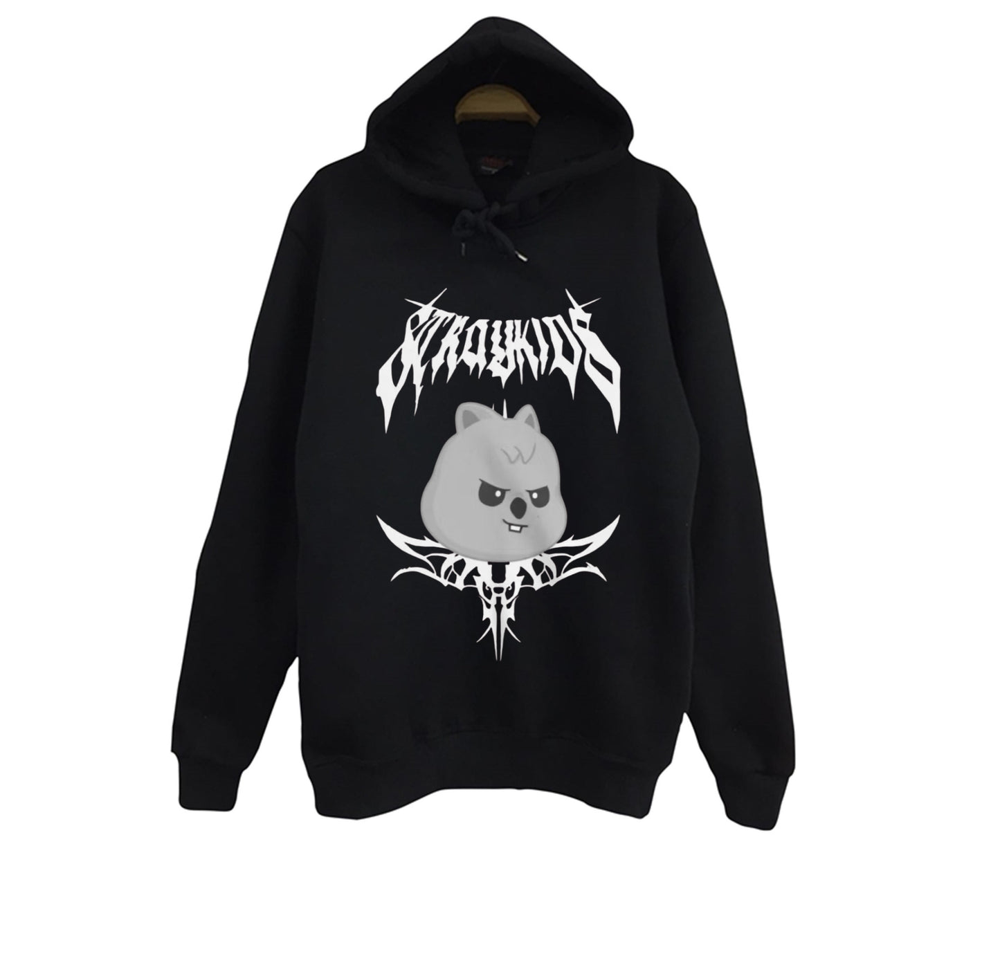 Stray Kids Skzoo Han Quokka Karakter Baskılı Unisex %100 Pamuk Siyah Kapüşonlu Sweatshirt