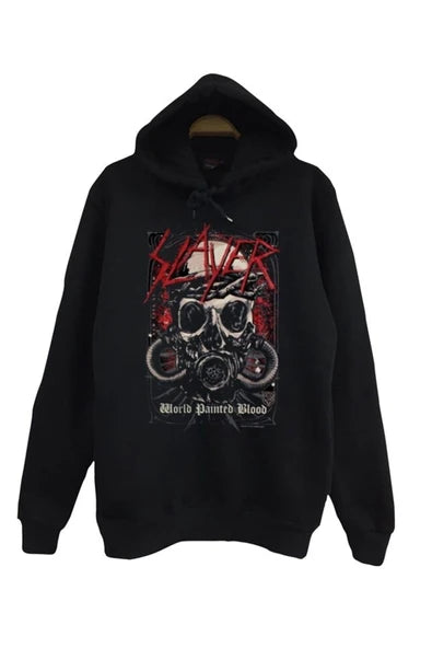 Slayer World Painted Blood' albüm baskılı siyah kapüşonlu sweatshirt