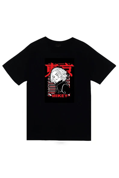 fame-stoned  Tokyo Revengers Manjiro Sano Anime Baskılı Unisex %100 Pamuk Siyah T-shirt