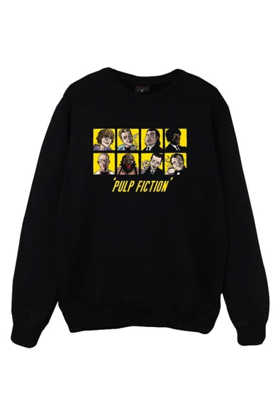 Pulp Fiction baskılı siyah sweatshirt