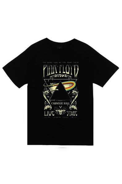 fame-stoned Pink Floyd Baskılı Unisex %100 Pamuk Siyah T-shirt