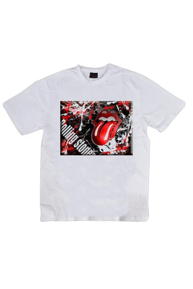 fame-stoned  The Rolling Stones Baskılı Unisex %100 Pamuk Beyaz T-shirt