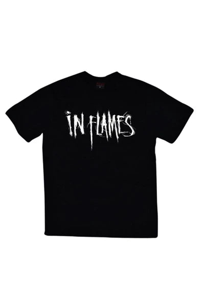 fame-stoned  In Flames Baskılı Unisex %100 Pamuk Siyah T-shirt