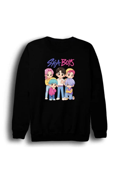 fame-stoned K-Pop Demon Hunters – Saja Boys Baby Saja Baskılı Unisex %100 Pamuk Bisiklet Yaka Sweatshirt
