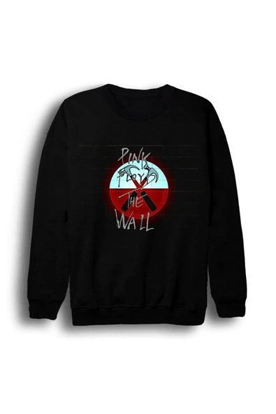 Pink Floyd The Wall daire amblemi baskılı siyah sweatshirt