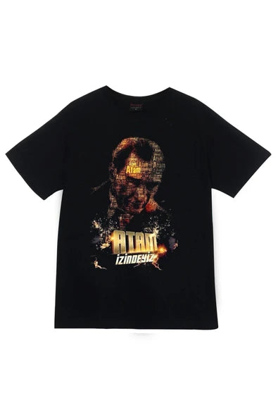 fame-stoned  Gazi Mustafa Kemal Atatürk Baskılı Unisex %100 Pamuk Siyah T-shirt