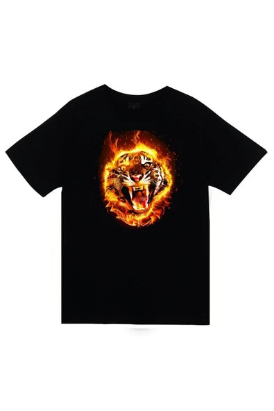 fame-stoned  Kaplan Baskılı Unisex %100 Pamuk Siyah T-shirt