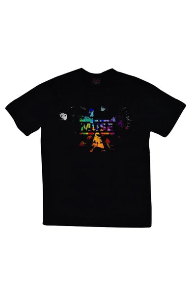 fame-stoned  Muse Baskılı Unisex %100 Pamuk Siyah T-shirt
