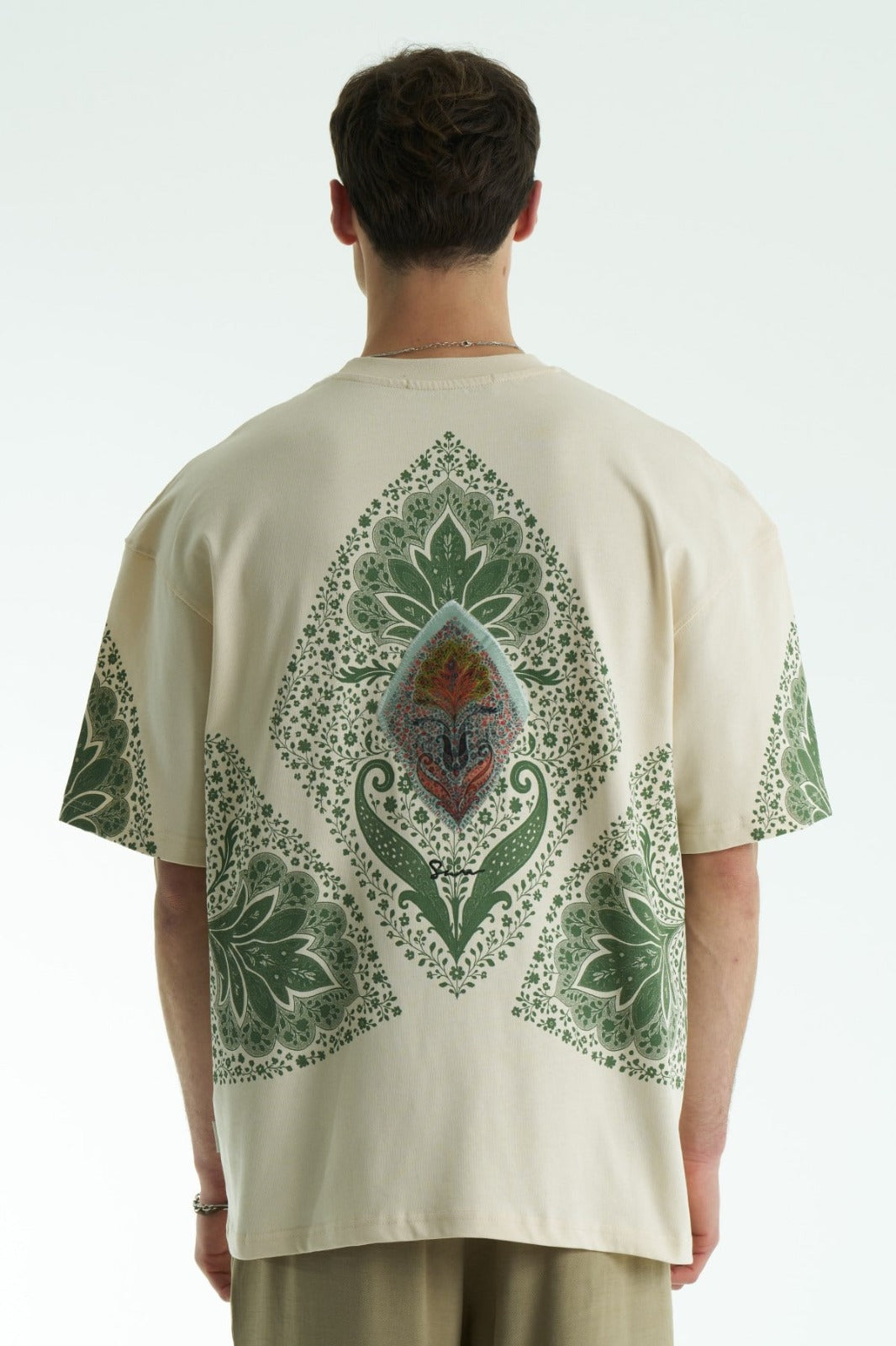 Anatolia Motifli Sol Logo - Sırt Baskılı, Nakışlı Unisex %100 Pamuk Oversize T-shirt