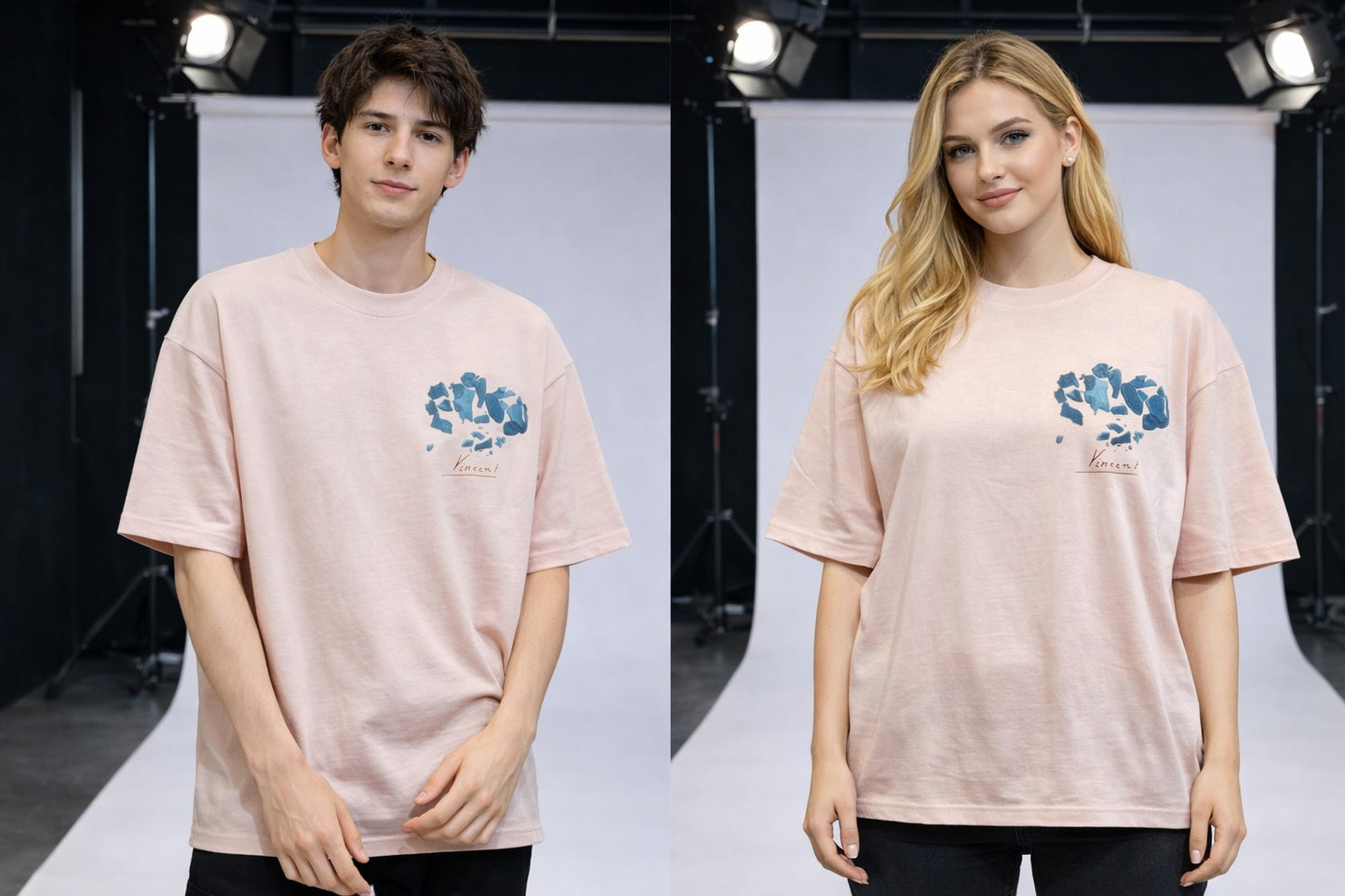 Vincent Van Gogh Sol Logo - Sırt Baskılı, Nakışlı Unisex %100 Pamuk Oversize T-shirt