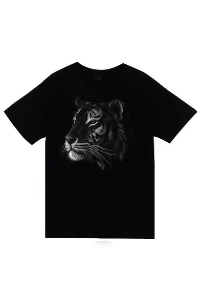 fame-stoned  Kaplan Baskılı Unisex %100 Pamuk Siyah T-shirt