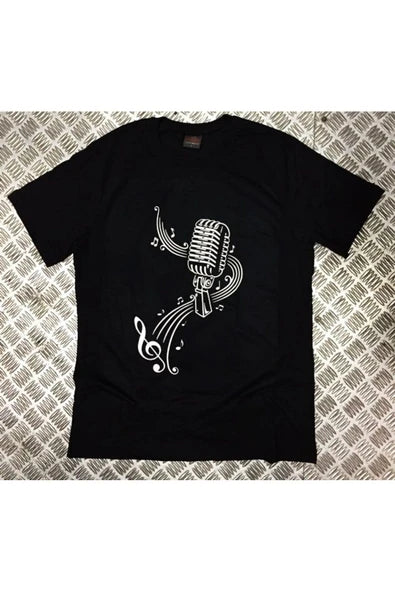 fame-stoned  Müzik Notası Baskılı Unisex %100 Pamuk Siyah T-shirt