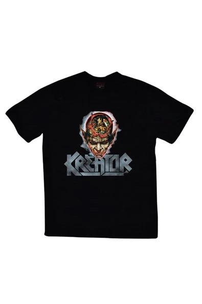 Kreatör Logosu ve şeytani yaratık baskılı siyah tişört