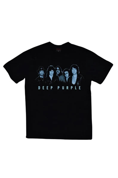Deep Purple Fotoğrafı ve logo baskılı siyah tişört