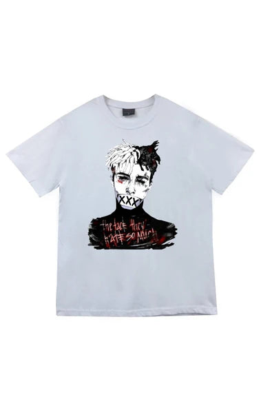 fame-stoned  Xxxtentacion Baskılı Unisex %100 Pamuk Beyaz T-shirt
