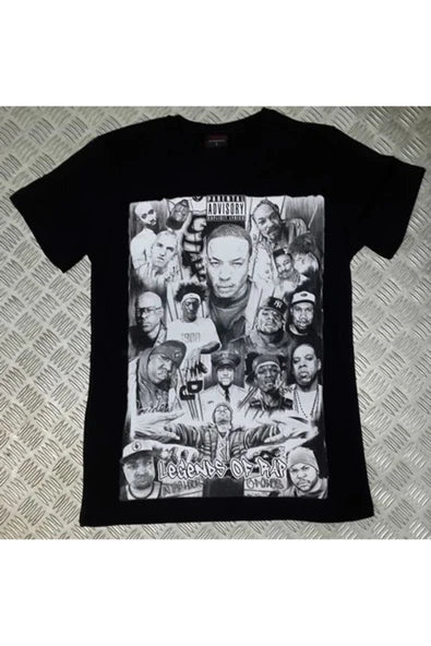 fame-stoned  Legend Of Rap Baskılı Unisex %100 Pamuk Siyah T-shirt