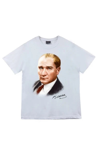 fame-stoned  Unisex Beyaz Mustafa Kemal Atatürk Baskılı T-shirt