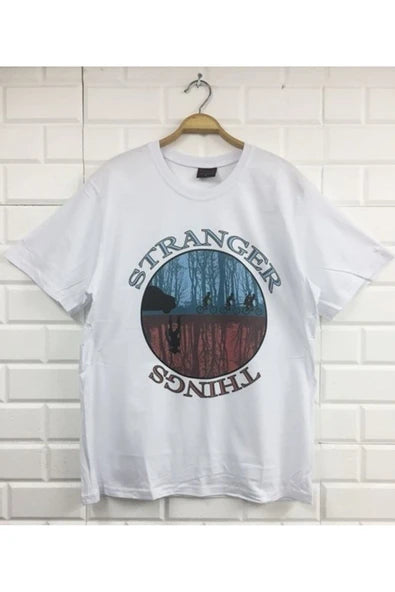 fame-stoned  Unisex Beyaz Stranger Thıngs Baskılı T-shirt