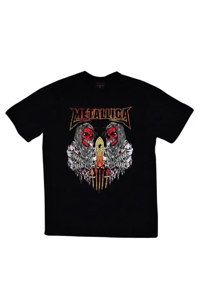 fame-stoned  Metallica Baskılı Unisex %100 Pamuk Siyah T-shirt